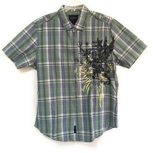 Calvin Klein Men’s Shirt Short Sleeve Button Down Green Plaid Size Large